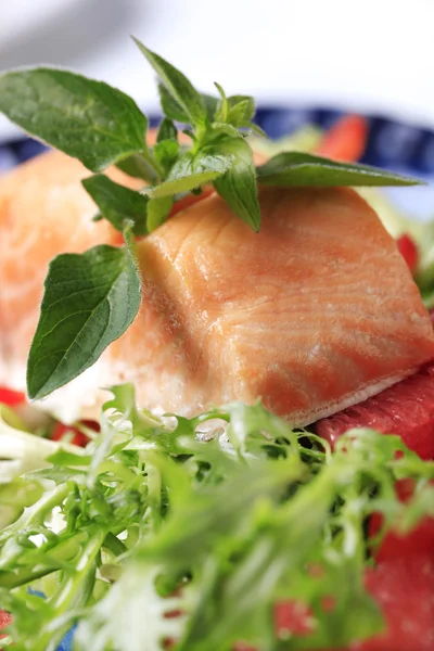 Filete de salmón asado y ensalada —  Fotos de Stock