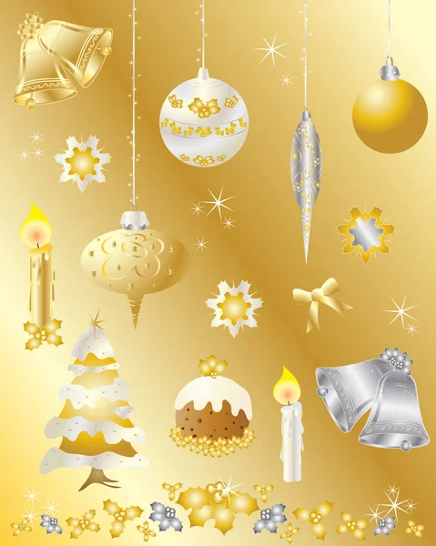 金と銀で設定したクリスマス デザイン要素 — ストックベクタ