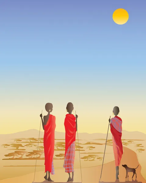 Masai homens em uma pista de terra — Vetor de Stock