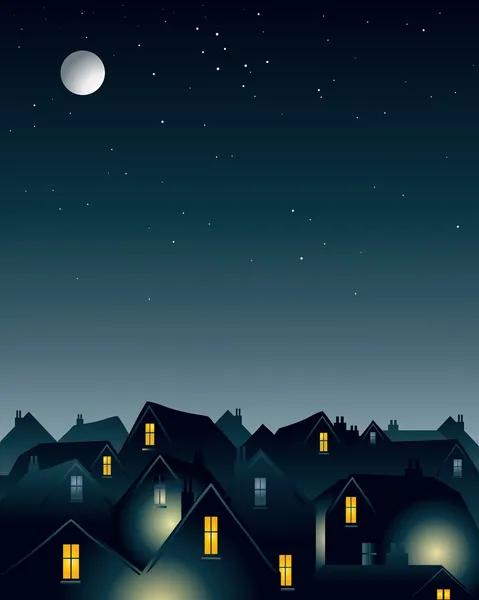 Місячне світло над дахами будинків — стоковий вектор