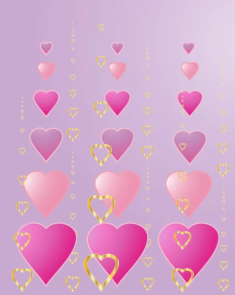 Иллюстрация Розовых Валентинки Сердца Золотыми Деталями Фиолетовом Фоне — стоковый вектор