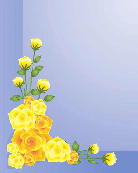 つのコーナー 紫色青い背景に黄色いバラのアレンジメントの図 — ストックベクタ