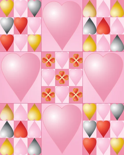Illustration Valentine Tiles Variety Heart Designs Pink Background — Stock Vector