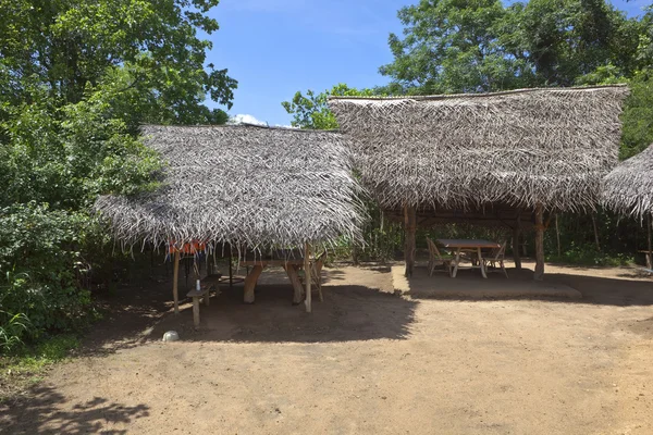 stock image Traditional thatched shelters giving welcome shade beneath the trees in sri lanka