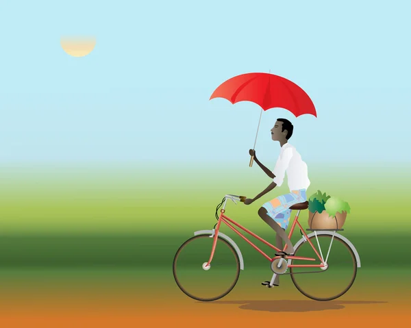 Ciclista con un paraguas — Stockvector