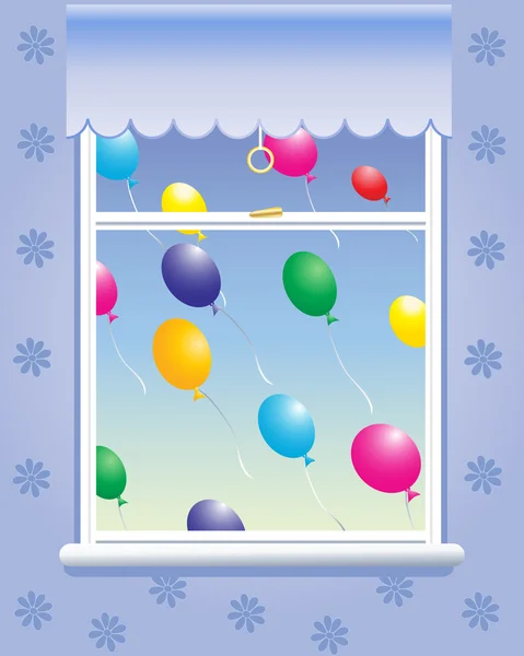 Window with balloons — Stock Vector