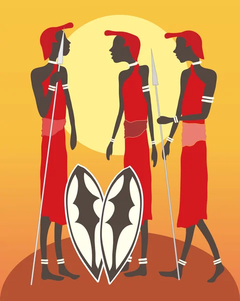 Tres hombres masai — Archivo Imágenes Vectoriales