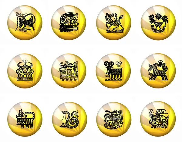 Tlačítka astrologie čínský zvěrokruh - celá sada — Stock fotografie