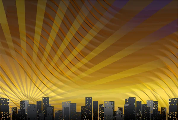 大城市的天际线，黄金背景 — 图库照片