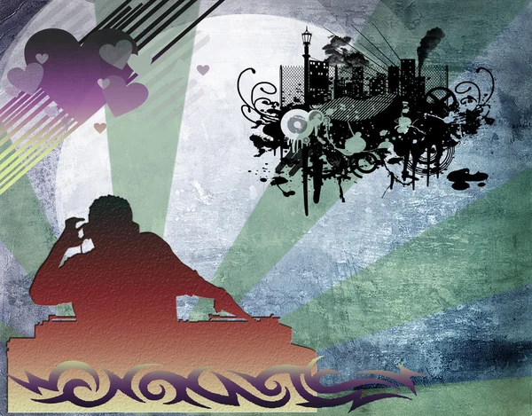 Illustration d'un homme de DJ jouant des airs avec de la musique — Photo
