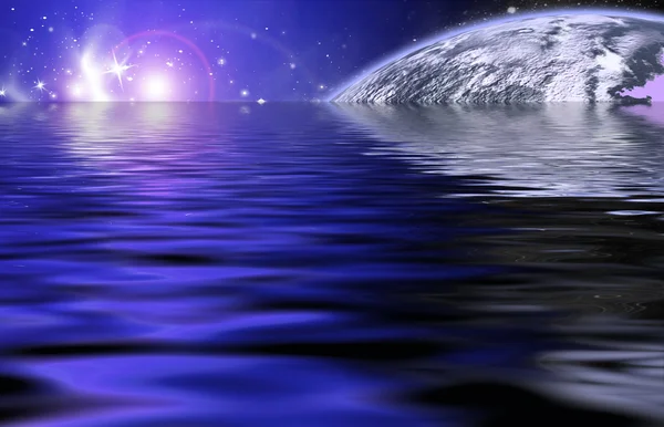 空间反映在水中的行星 — 图库照片