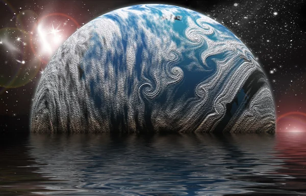 Planet i rymden återspeglas i vatten — Stockfoto