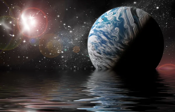 Planeta v prostoru odráží ve vodě — Stock fotografie