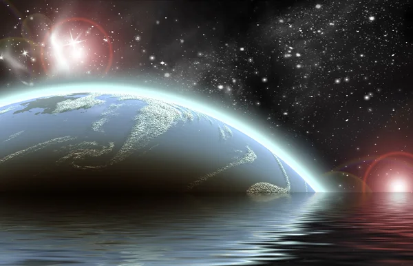 Πλανήτης στο σύμπαν που καθρεφτίζονται στο νερό — Φωτογραφία Αρχείου