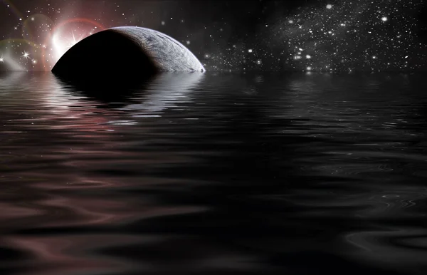 Planeta en el espacio Reflejado en el agua — Foto de Stock