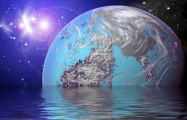 물에 반영 하는 공간에서 행성 — 스톡 사진