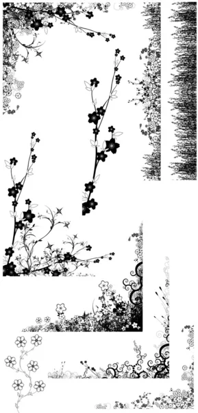 Květin a trávy siluety — Stock fotografie