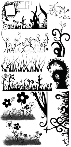 Flower and grass silhouettes — Stock Photo, Image