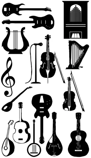 Müzik aletleri siluet koleksiyonu — Stok fotoğraf