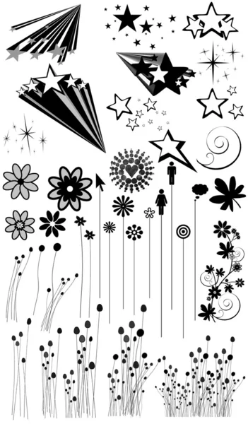 Květiny Trávy Hvězda Siluety Kolekce — Stock fotografie
