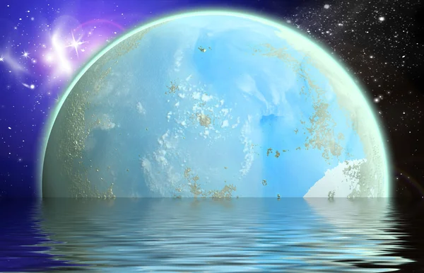Planet in space Reflected in water — Stock Photo, Image