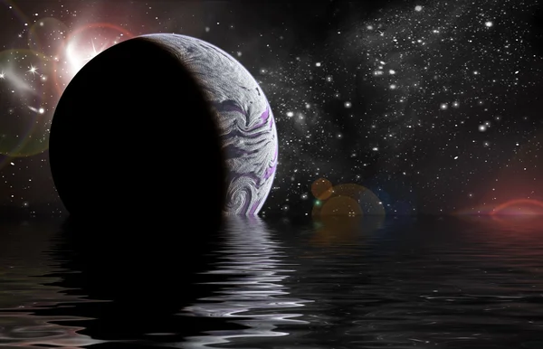 Planeta en el espacio Reflejado en el agua —  Fotos de Stock