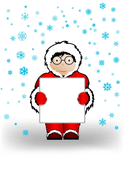 Vector illustration the boy in Christmas clothes a holding sheet — Stock Vector