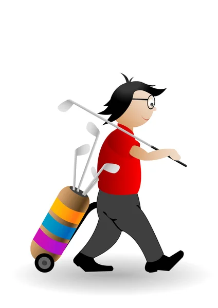 Illustrazione vettoriale del giocatore di un golf con bastoni — Vettoriale Stock