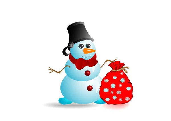 Illustration le bonhomme de neige de couleur bleue avec arc rouge — Image vectorielle