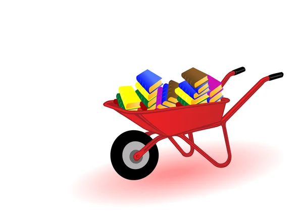Vector Illustration Colored Books Red Wheelbarrow — Stock Vector
