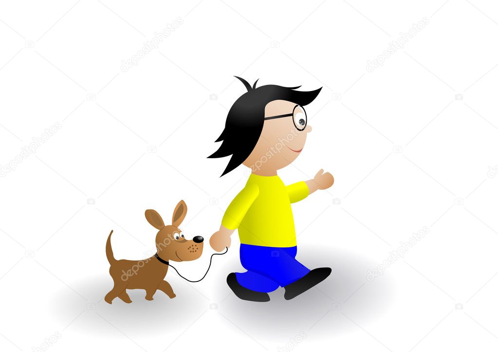 Vector illustration a Little boy and a dog walking
