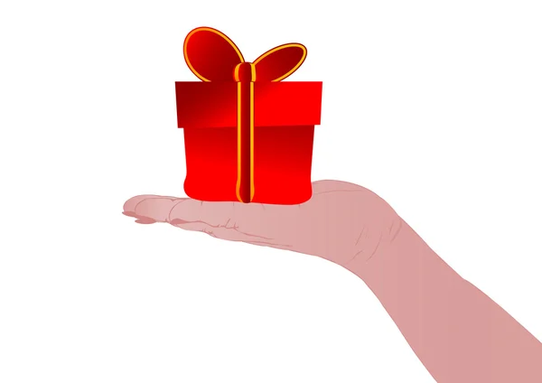 Vektor-Illustration einer Weihnachtsgeschenkschachtel auf einer Hand — Stockvektor