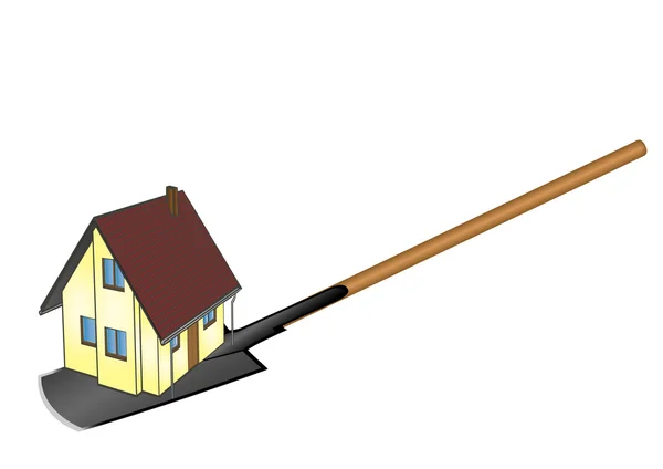 Vector illustration the private house located on a shovel — Stock Vector