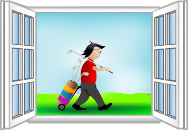 Vector illustration a window and the golfer clipart