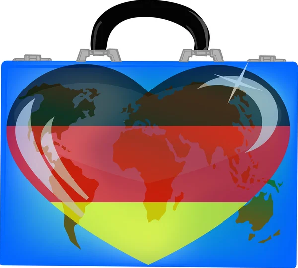Vektorové ilustrace kufr s zeměkoule a srdce Německa na — Stockový vektor