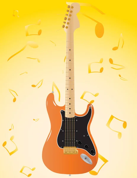 Vector fundo abstrato com notas padrões e uma guitarra — Vetor de Stock