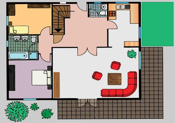 Вектор плана квартиры вид сверху — стоковый вектор