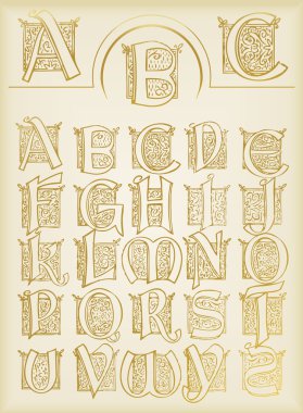Vintage alphabet vector set on old paper clipart