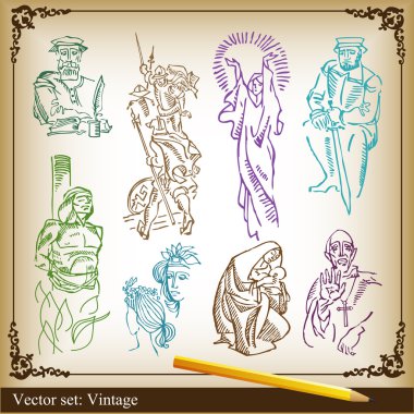 Medieval vector background set clipart