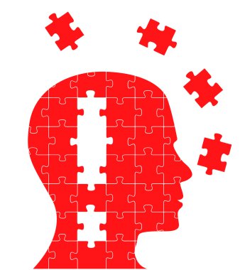 Puzzle concept head with exclamation mark in it. Vector background. clipart