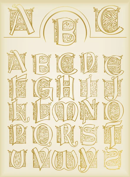 Vintage alfabe vektör yaşlı kağıt üzerinde ayarlama — Stok Vektör