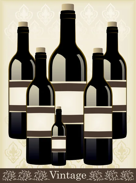 Bottiglie vintage di vino ed etichette — Vettoriale Stock