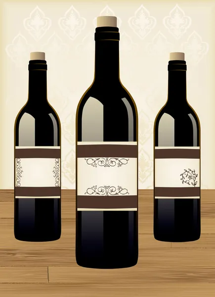 Vintage bottles of wine and labels — Stock Vector