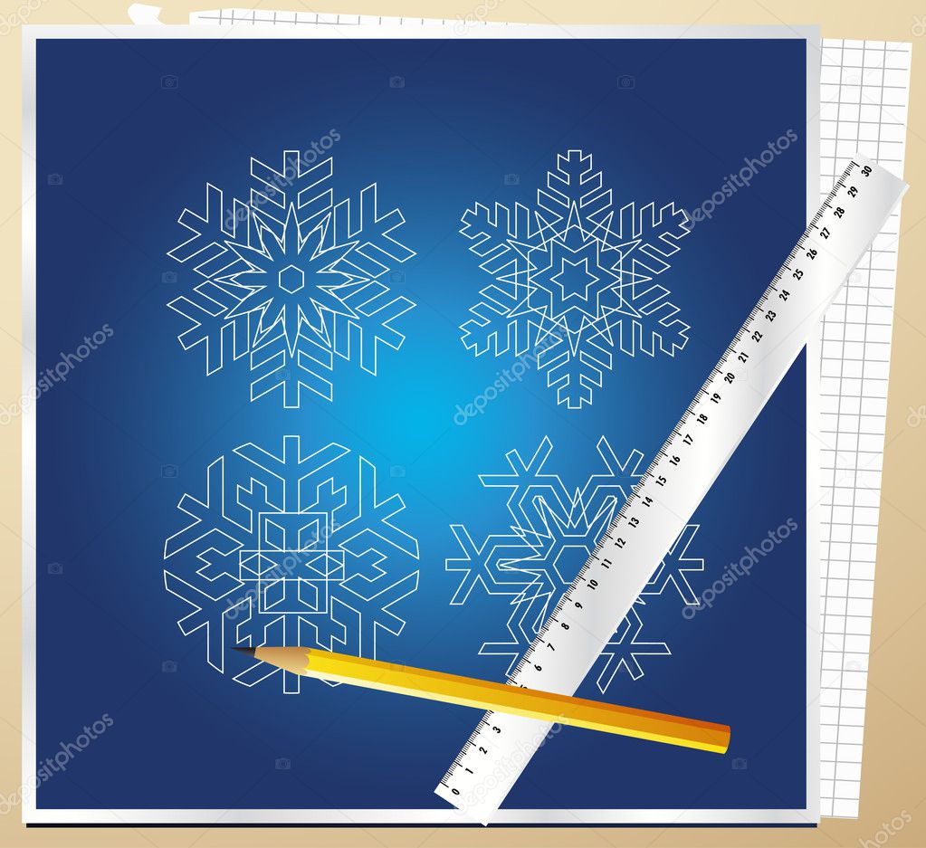 Snowflakes blueprint vector background