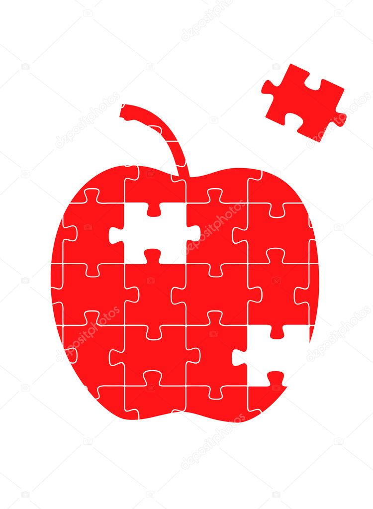 Red apple with a piece of the puzzle missing concept vector