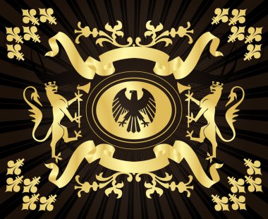 Golden Coat of Arms with Griffins vector background clipart