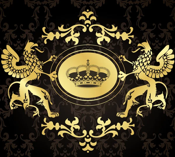 黄金の紋章をグリフィンズのベクトルの背景 — ストックベクタ