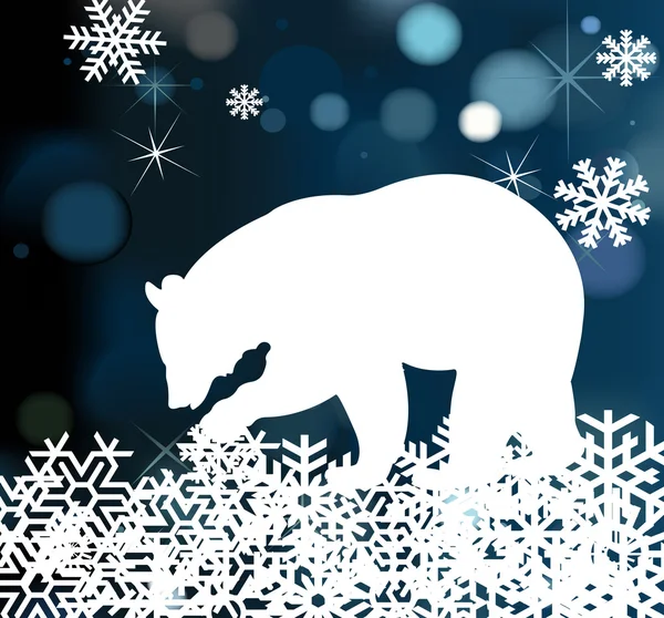 Медведь на зимнем фоне вектор со снежинками — стоковый вектор