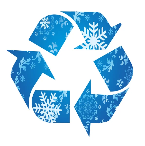 Recycling symbol made with snowflakes vector background — Stock Vector