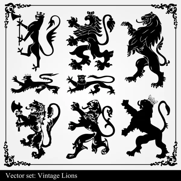 Siluetas de los leones heráldicos vector de fondo — Archivo Imágenes Vectoriales